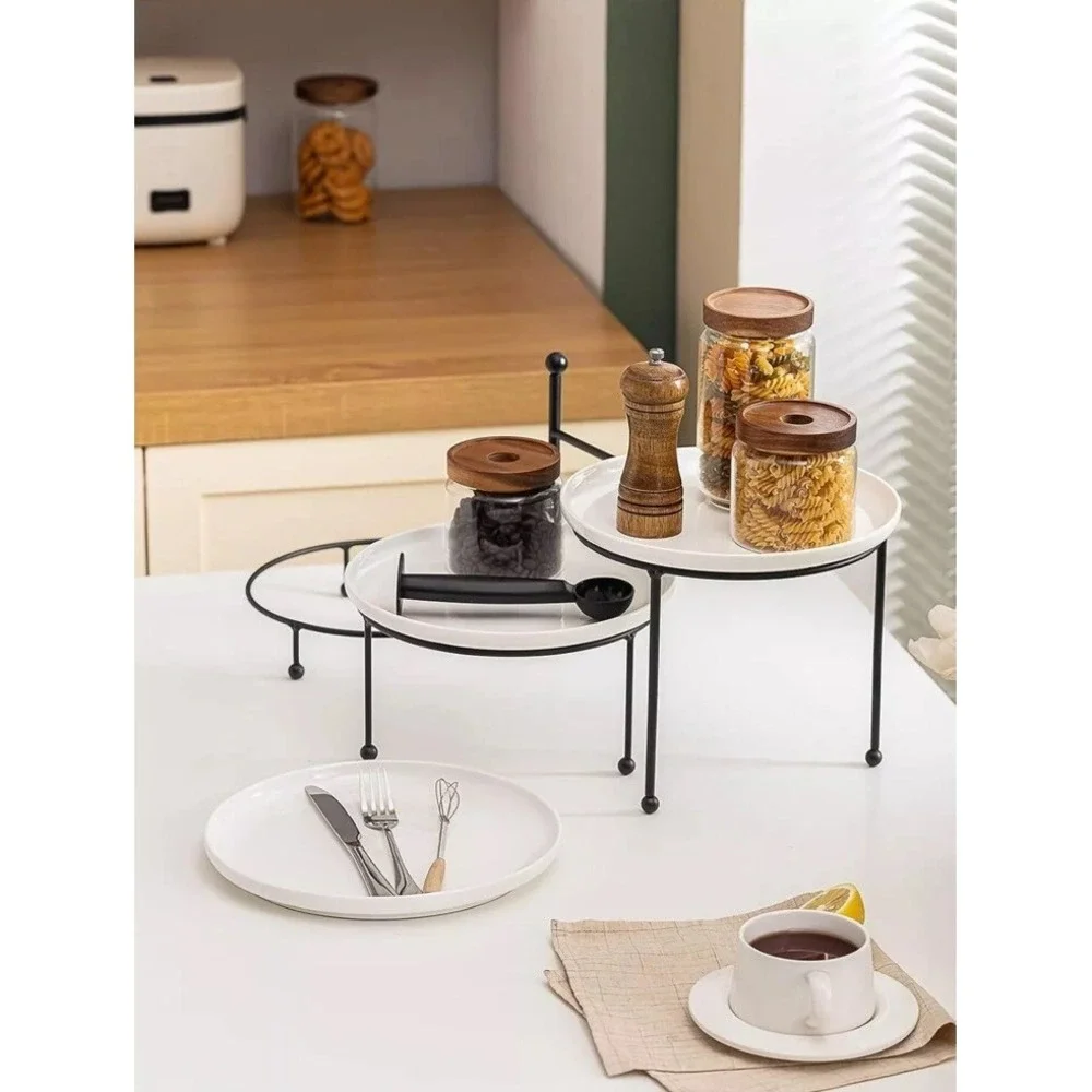 Kanwone 3 Tiered Serving Stand with White Porcelain Plates, 10 Inch,